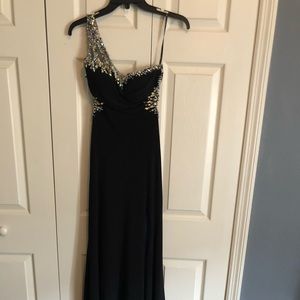 Black & Blue Bejeweled Evening Gown